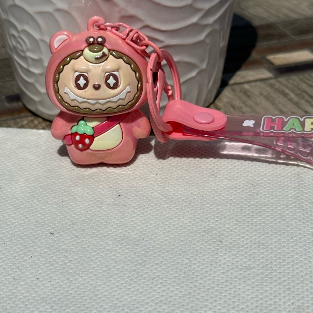 NWT! Labubu Strawberry Pink Bear Labubu Adorable Keychain - Picture 4 of 4